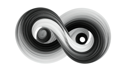 Black-and-white infinity shape, smooth curves against black