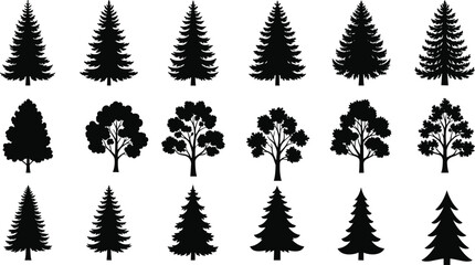 Tree silhouette vector, coniferous and deciduous illustration, forest shape collection design, nature graphic art, cad drawing flat vector illustration © Noman Art