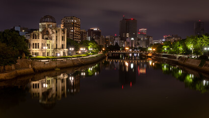 Famous Genbaku, the atomic bomb dome by night in Hiroshima, Japan on september 28th 2025