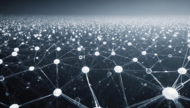 Abstract network of interconnected nodes.  Vast expanse of connected points