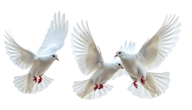 Three white doves soaring elegantly against a dark background