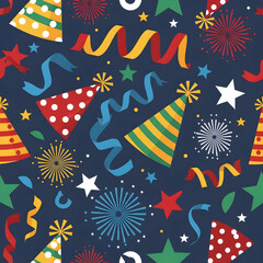 Celebration Party Pattern with Hats Stars and Ribbons