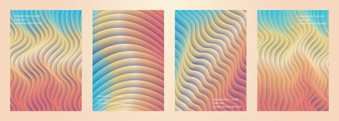 abstract parametric pattern layered lin art summer color palette gradient cover poster background design set, for cover, poster, brochure, flyer, magazine, etc.