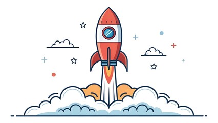 Red colour rocket fly in the sky