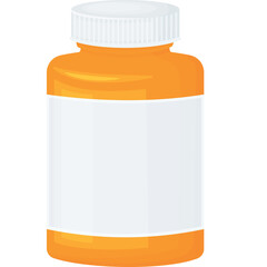 Amber Plastic Prescription Bottle with White Cap and Blank Label for Medication Storage and Health Care Product
