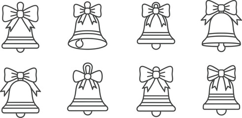 Fototapeta premium Collection of christmas bells with bows for winter and new year