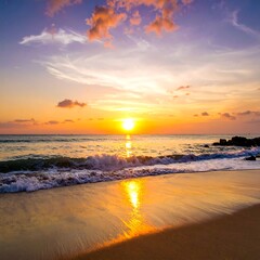 Fototapeta premium Sunset over tranquil ocean at beach, reflecting colors