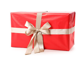 Red Christmas gift box on white background