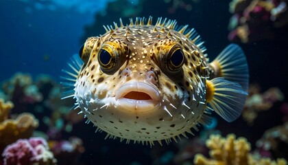 A close-up portrait of a spiky, patterned marine creature
