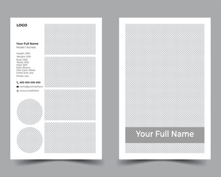 Vector modeling comp card. Its size is 5.5/8.5. It is a modern, sleek, and elegant design
