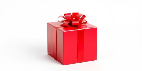 Fototapeta premium A vibrant red gift box, perfectly square, sits alone against a stark white background, red gift box, studio shot