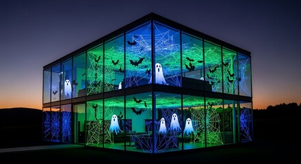 A glass and steel house where the only decoration is an impossibly complex, single-string laser light show creating spiderwebs