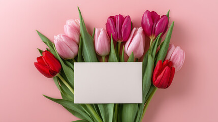 Elegant tulip bouquet pink background flower arrangement