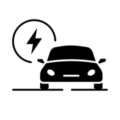 Glyph Icon - Car with lightning symbolizing electric car or energy efficiency.