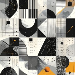 Abstract geometric design composed of diverse shapes and patterns