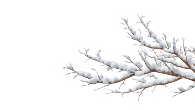 Snow accumulates on a bare branch in winter, AI, PNG