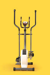 Modern exercising bike on yellow background