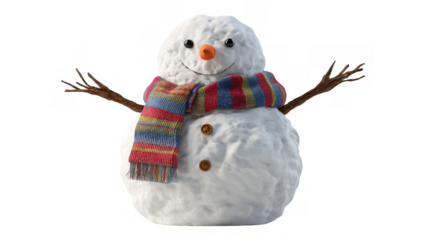 Snowman in a striped scarf with button details, AI, PNG