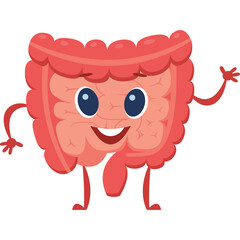 Anatomical Illustration of Happy Intestines Waving Hello Transparent Background