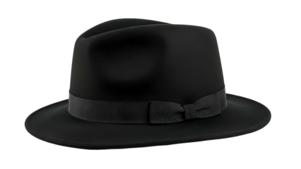 Single black fedora hat depicted against a solid dark background
