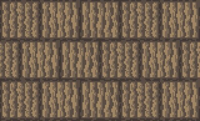 Pixel art textures with including wood walls (plain, brown, dark brown), square floor tiles.  Ideal game background for retro platformers, rustic interiors, or village environments, wallpaper.