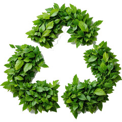 green leaves forming to an infinity recycle sign on a white isolated.
