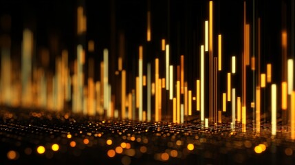 Abstract visualization of glowing golden lines and illuminated particles creating a stunning pattern of light and movement in a darkened environment