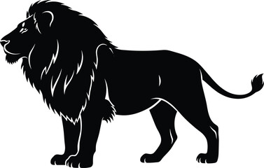 Lion silhouette illustration, majestic animal icon, wild predator symbol, strength and courage graphic, powerful beast design, wildlife art, noble king concept