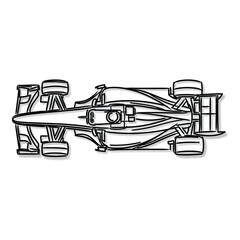Obraz premium Overhead view of a formula one race car isolated on white background, showcasing its aerodynamic design and highperformance engineering for motorsport enthusiasts