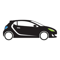 Fototapeta premium Compact car vector illustration isolated on white background, showcasing a modern electric vehicle design with a sleek profile, perfect for ecofriendly transportation concepts
