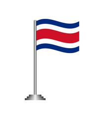 Costa Rica Flag Waving on Pole Isolated on Transparent Background
