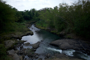Sungai Opak, Opak river flows in Yogyakarta, Indonesia after raining.