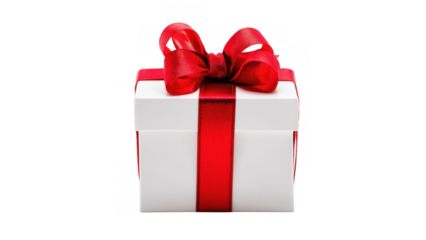 Colorful gift box with a red ribbon for holidays, created AI, PNG