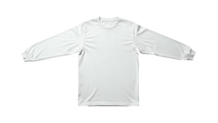 Plain white long sleeve garment presented flat against a dark backdrop