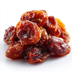 Obraz premium Pile of Dried Cherries on White Background, Close-up Studio Shot
