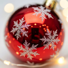Festive Red Christmas Ornament with Sparkling Snowflake Details