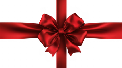 Red gift box with a big bow, ready to celebrate, created AI, PNG