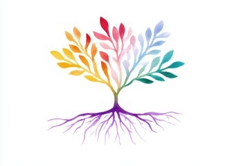 Watercolor rainbow tree illustration