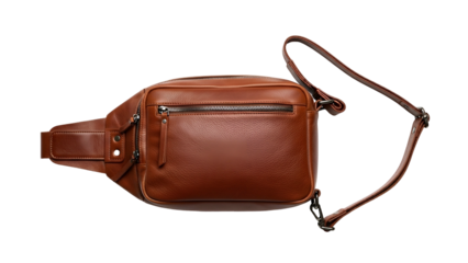 High quality leather waist bag photographed against a stark black background