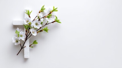 White cross with spring blossoms