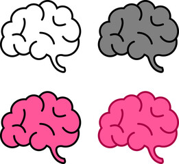 Collection of brain vector icons in outline and flat color styles. Simple graphic illustration set representing mind, thought, and psychology