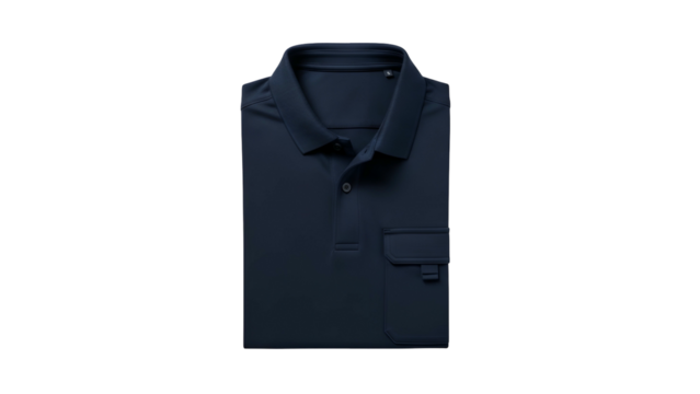 Folded dark blue performance garment displayed against a black background - Powered by Adobe