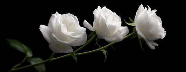 Elegant white roses on black background