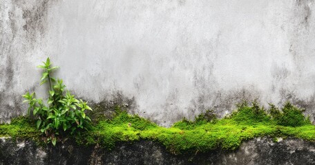 Moss and plants on concrete wall