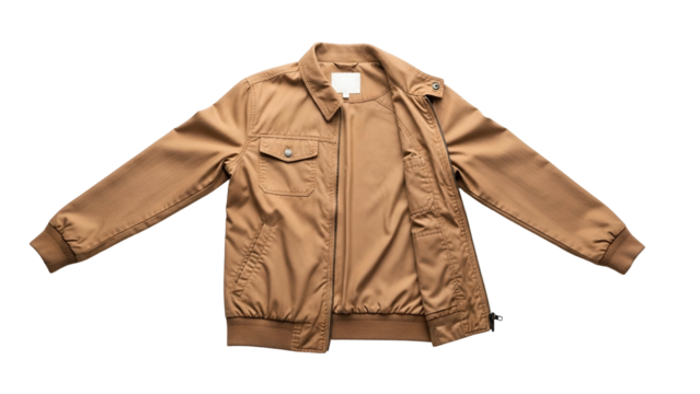 Tan colored casual outerwear garment displayed against a dark background