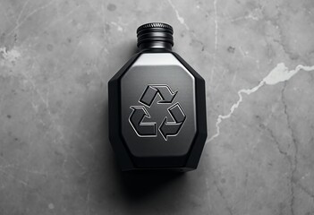 Recycling themed vector design with plastic bottle and recycle bin on wall in hexagon shape