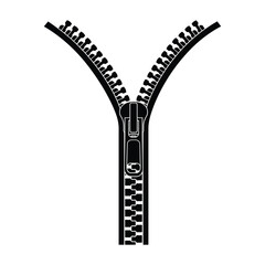 Black zipper fastener with pull tab on white background