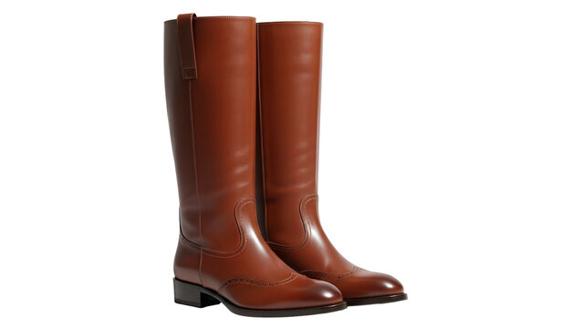 Pair of polished, tall leather riding boots stands against a solid black background - Powered by Adobe