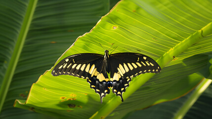 Butterfly on green leaf