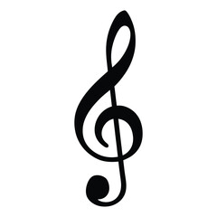 Bold black treble clef symbol on white background